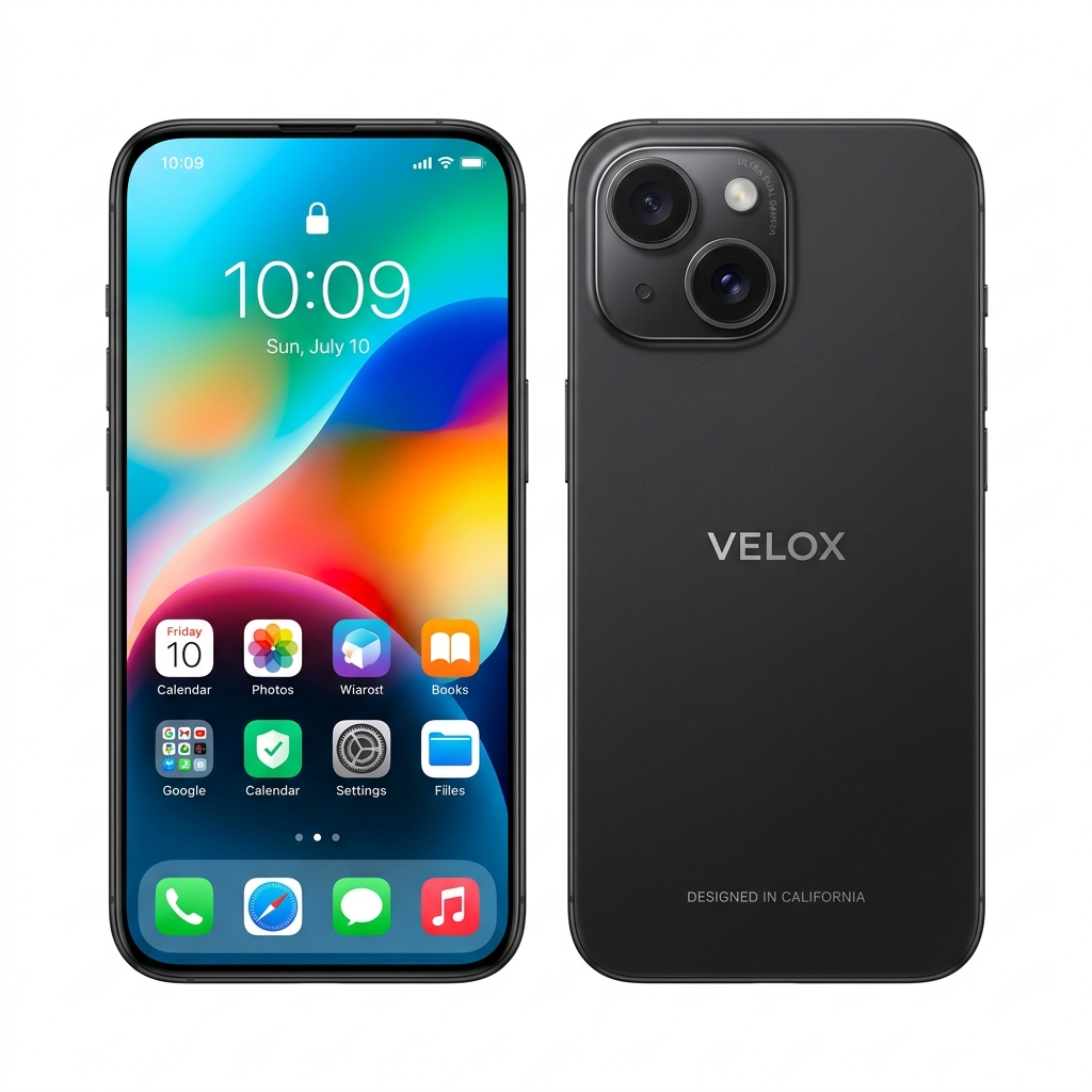 Apple iPhone 15 (128 GB) — Black Flagship Smartphone Apple iPhone 15 black flagship smartphone front and back view